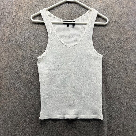 Theory Tank Top Women Large White Textured Knit Sleeveless Minimalist Athletic - Picture 1 of 11